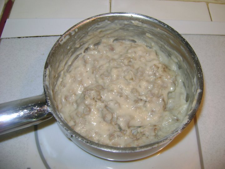 First time making sausage gravy, I made it extra thick so it wouldn't slide out the burger.