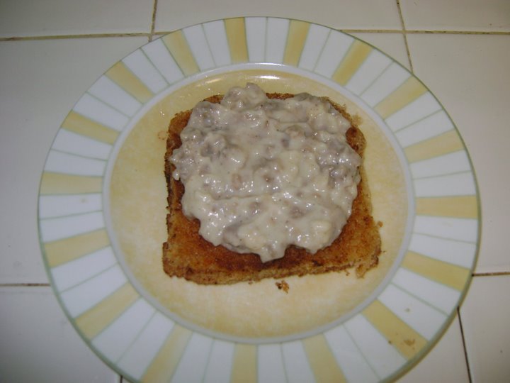 Step 1.  Sausage gravy on the grilled cheese